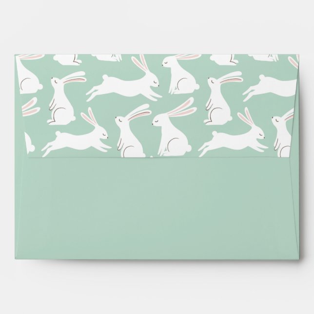 Green Glitter Gingham Plaid Rabbits Envelope (Back (Top Flap))