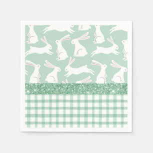 Green Glitter Gingham Plaid Rabbits Napkin
