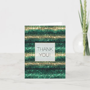 Green Glitter Glam Gold Stripes Thank you Card