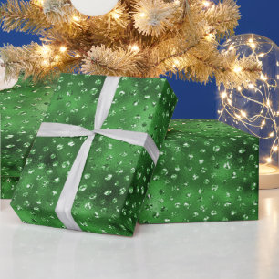 Green Glitter Glam Polka Dots Pattern Wrapping Paper