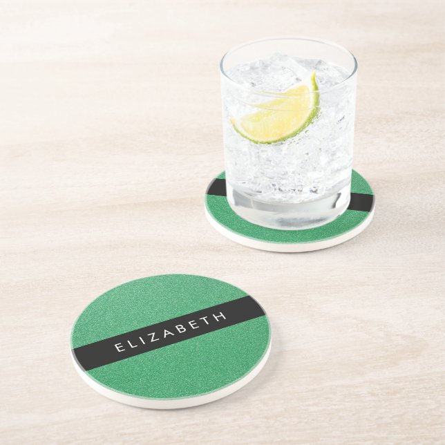 Green Glitter, Glitter Background, Your Name Coaster (Side)