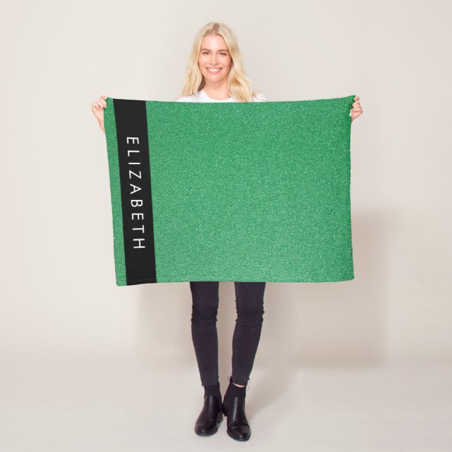 Green Glitter, Glitter Background, Your Name Fleece Blanket (In Situ)