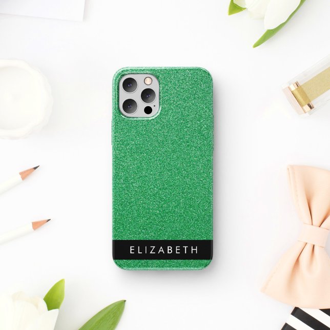 Green Glitter, Glitter Background, Your Name iPhone 16 Case (Creator Uploaded)