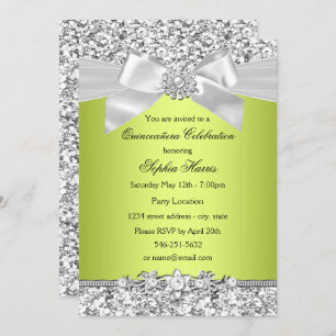 Green Glitter Jewel Bow Quinceanera Invitation