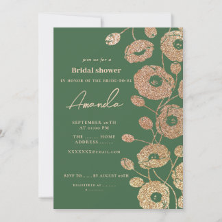 Green Glitter-Like Poppy Flower Invitation