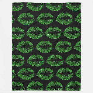 Green Glitter Lips #2 Fleece Blanket