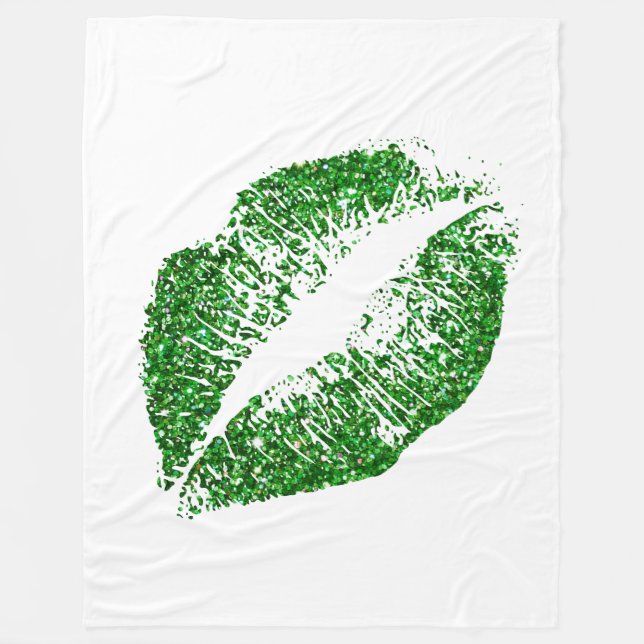 Green Glitter Lips #4 Fleece Blanket (Front)