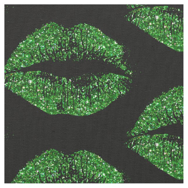 Green Glitter Lips Fabric (Close Up)