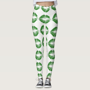 Green Glitter Lips Leggings