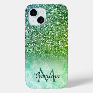 Green Glitter, Marble, Personalised iPhone 15 Case