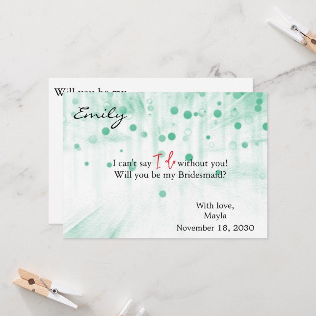 Green Glitter Minimal Script Bridesmaid Proposal  Invitation (Front/Back In Situ)