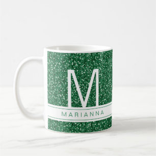 Green Glitter Monogram Custom Initial Name Coffee Mug