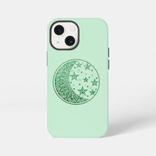 Green Glitter Moon and Stars Mandala iPhone 13 Mini Case