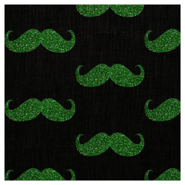 Green Glitter Moustache Fabric (Swatch)
