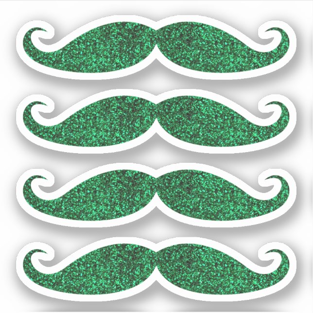 Green glitter moustache stickers (Front)
