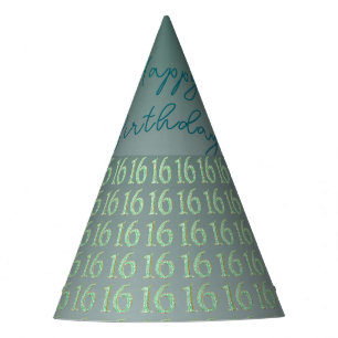 Green Glitter Number 16, Sweet 16 Birthday Party Hat