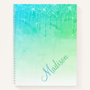 Green Glitter Ombré Glam Sparkles Name Notebook