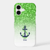 Green glitter ombre with blue anchor