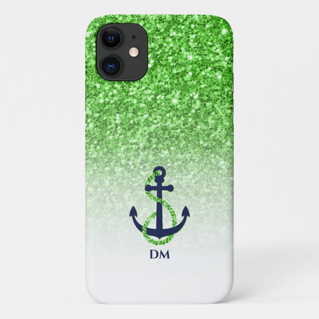 Green glitter ombre with blue anchor Case-Mate iPhone case (Back)