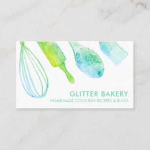 Green Glitter pastry bakery cook Caterer Business Card