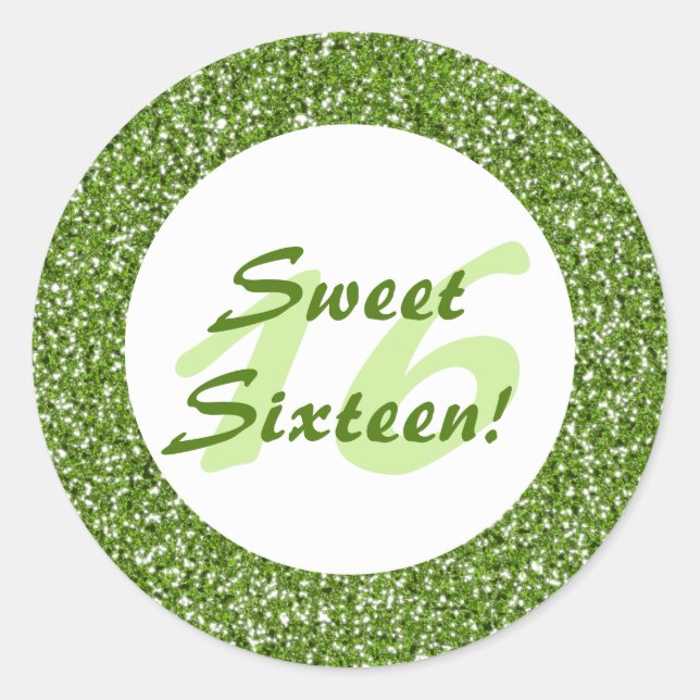 Green Glitter Pattern Look-like Sweet Sixteen Classic Round Sticker (Front)