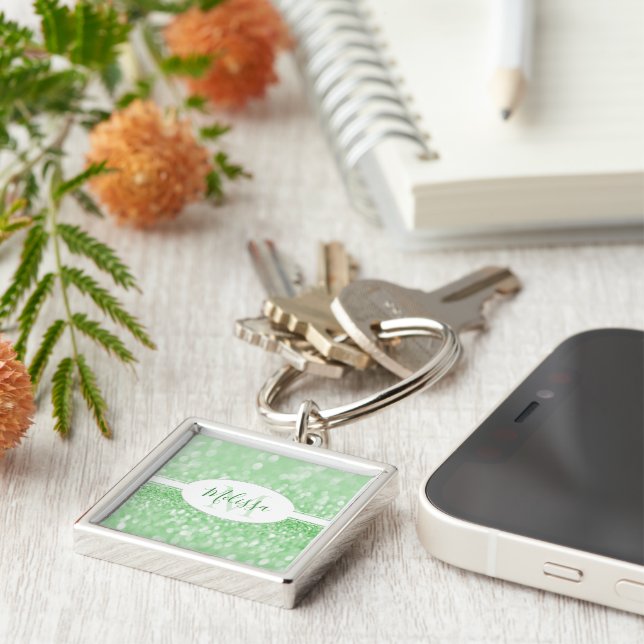 Green Glitter Personalise Keychain (Side)