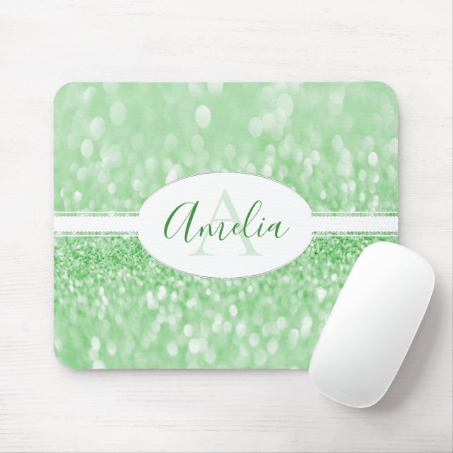 Green Glitter Personalise Mouse Pad (With Mouse)