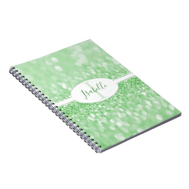 Green Glitter Personalise Notebook (Right Side)