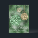 Green Glitter Photo Christmas Ornament Elegant  Holiday Card<br><div class="desc">Elegant green glittery faux rhinestone ornaments hanging with a traditional sentiment of Merry Christmas from our home to yours typography.  Add a favourite photo on the reverse side of this card for customisation.  Accent glitter ornaments add to the beauty of this design on the reverse of this card.</div>
