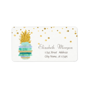 Green Glitter Pineapple Gold Foil Confetti Label
