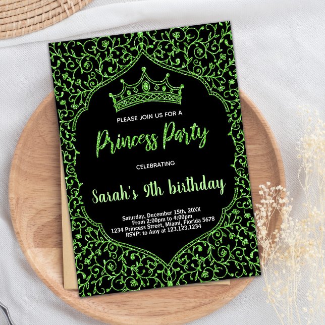 Green Glitter Princess Birthday Invitations (Green Glitter Princess Birthday Invitations)