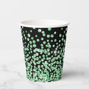 Green glitter print faux shiny confetti sprinkles paper cups