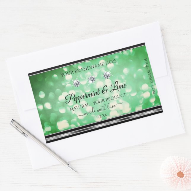 Green Glitter Product Labels with Sparkle Diamonds (Envelope)