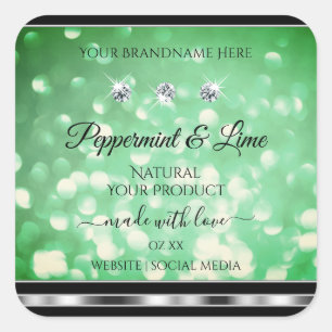 Green Glitter Product Labels with Sparkle Diamonds