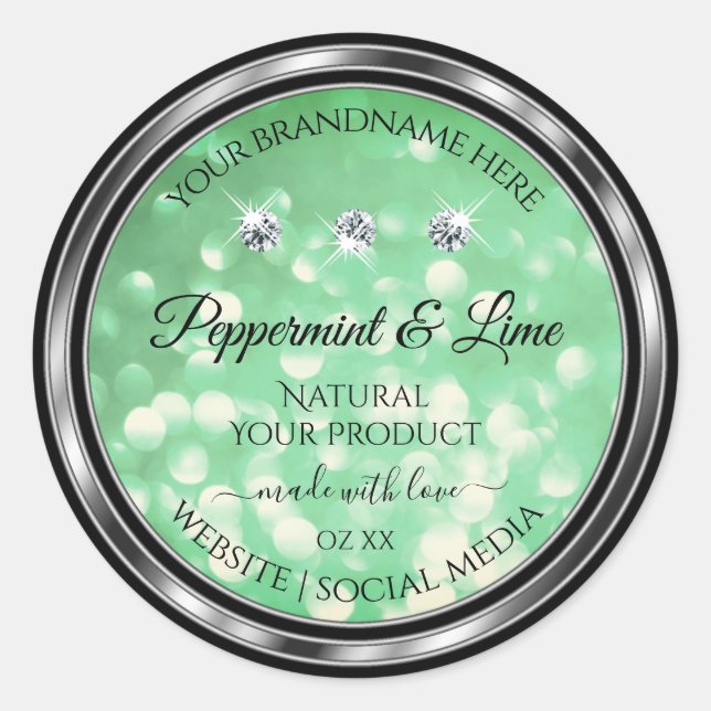 Green Glitter Product Labels with Sparkle Diamonds (Front)