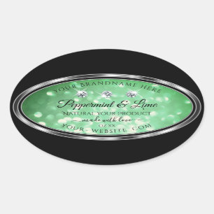 Green Glitter Product Labels with Sparkle Diamonds