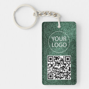  Green Glitter QR Code Business Card Your Logo     Key Ring