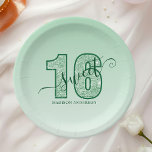 Green Glitter Script Sweet 16 Birthday Paper Plate<br><div class="desc">Celebrate a special milestone with these elegant green glitter script Sweet 16 birthday paper plates. Featuring a stylish design with a shimmering green number "16" and customisable script name, these plates add a touch of glamour to any sweet sixteen party. Perfect for serving cake, snacks, and party treats, these personalised...</div>