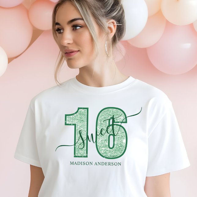 Green Glitter Script Sweet 16 Birthday Tri-Blend Shirt (Creator Uploaded)