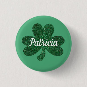 Green Glitter Shamrock Clover St Patrick's Day 3 Cm Round Badge