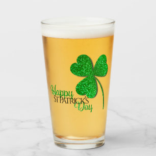 Green Glitter Shamrock Happy St Patrick’s Day Glass