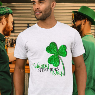 Green Glitter Shamrock Happy St Patrick’s Day  T-Shirt