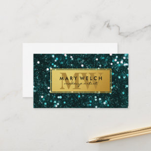 Green Glitter Shimmer   Gold Frame Appointment Card