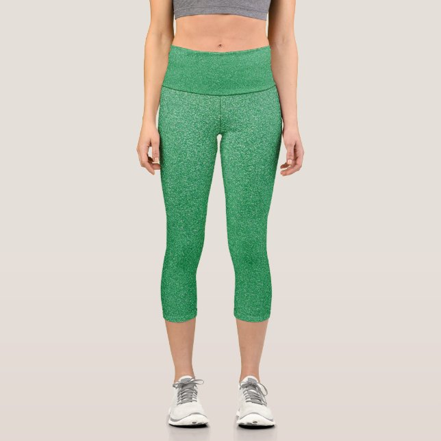 Green Glitter, Sparkle, Glitter Background Capri Leggings (Front)