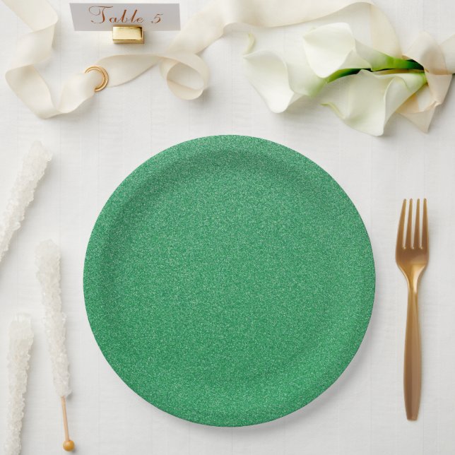Green Glitter, Sparkle, Glitter Background Paper Plate (Wedding)