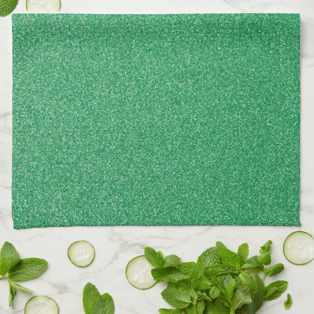 Green Glitter, Sparkle, Glitter Background Tea Towel (Folded)