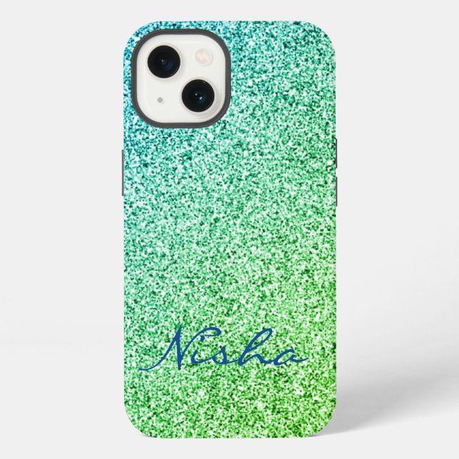 Green Glitter Sparkle Monogram iPhone Case (Back)