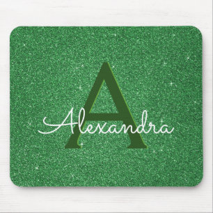 Green Glitter & Sparkle Monogram Irish Mouse Pad