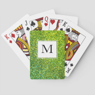 Green Glitter Sparkle MONOGRAM Playing Cards