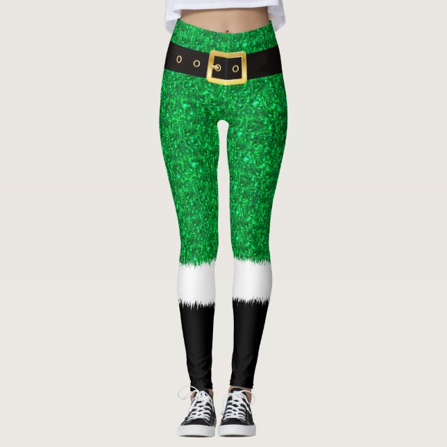 Green Glitter, Sparkling sequins Christmas Legging (Front)
